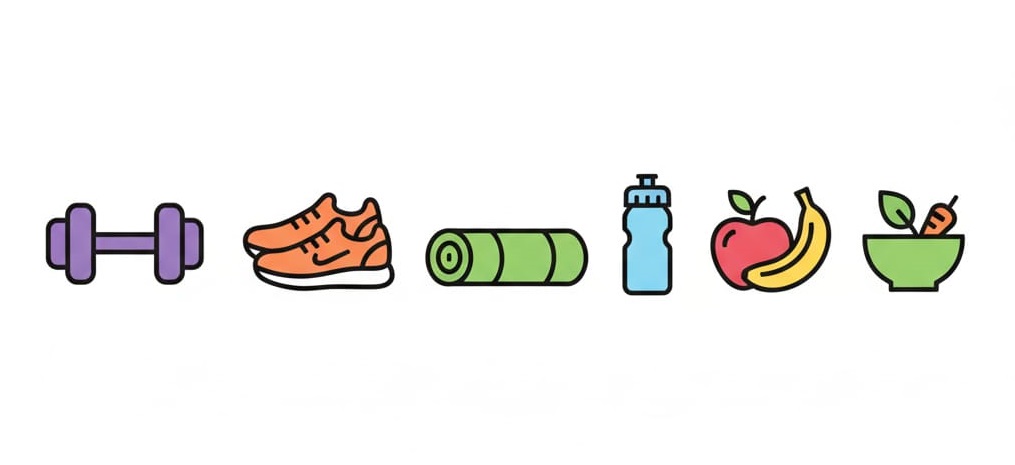 Motivational fitness cartoon, person running, fun and energetic